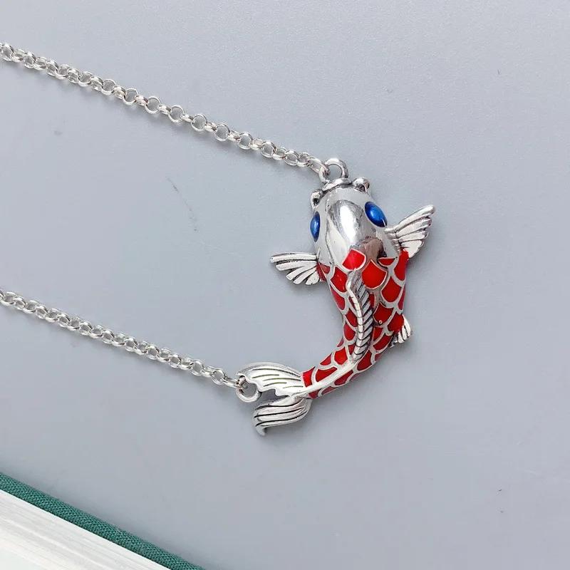 Carp Necklace For Women Vintage Enamel Crafted Clavicle Chain Exquisite Chinese Style Red Fish Pendant Jewelry
