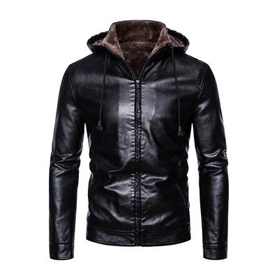 Men's Leather Jacket Autumn and Winter Korean Style Leather Jacket Men's Fur One-piece Pu Jacket Plus Velvet Thickened Dad Jacket Hooded