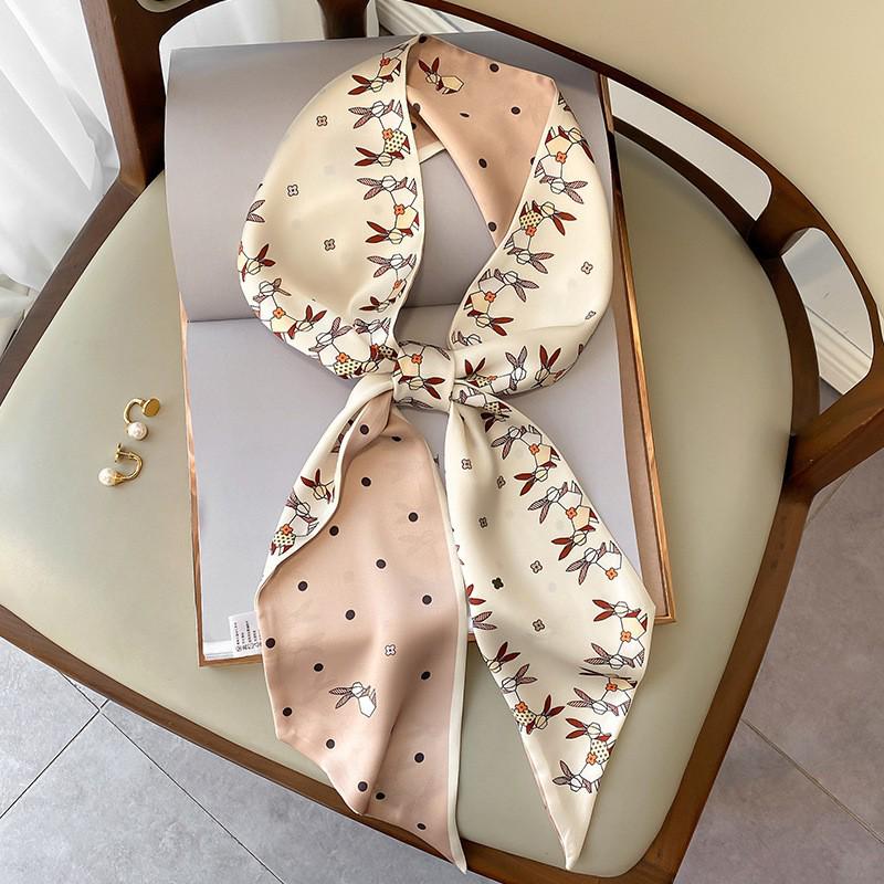 Korean Polka Dot Skinny Scarf: Imitation Silk Spring/Summer Neck Scarf & Headband Tie for Women