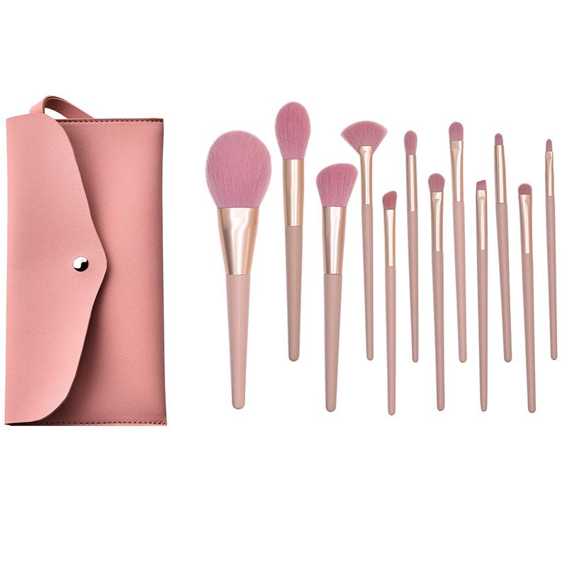 8/12-Piece Pink Makeup Brush Set for Beginners: Includes Soft Bristle Powder, Eyeshadow, and Angled Eyeliner Brushes.