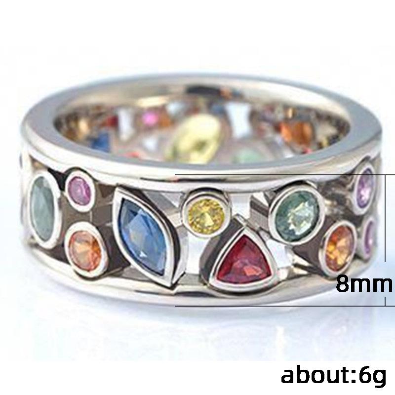 Women's Multicolor Geometric Zircon Ring with Cutout Design and Inlaid Diamonds