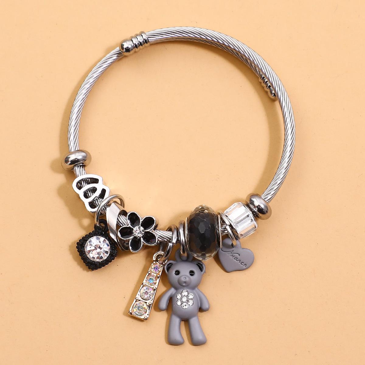 

1 Очаровательный браслет-подвеска в виде медведя с цветком, браслет-манжета с сияющим водным цирконом для креативной праздничной одежды для женщин Zircon3761