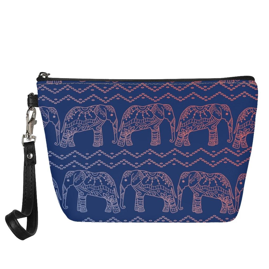 International Station Portable Hand Carry Cosmetic Bag Pattern Starting Pu Retro Elephant Two-Sided Printing Daily Storage Bag