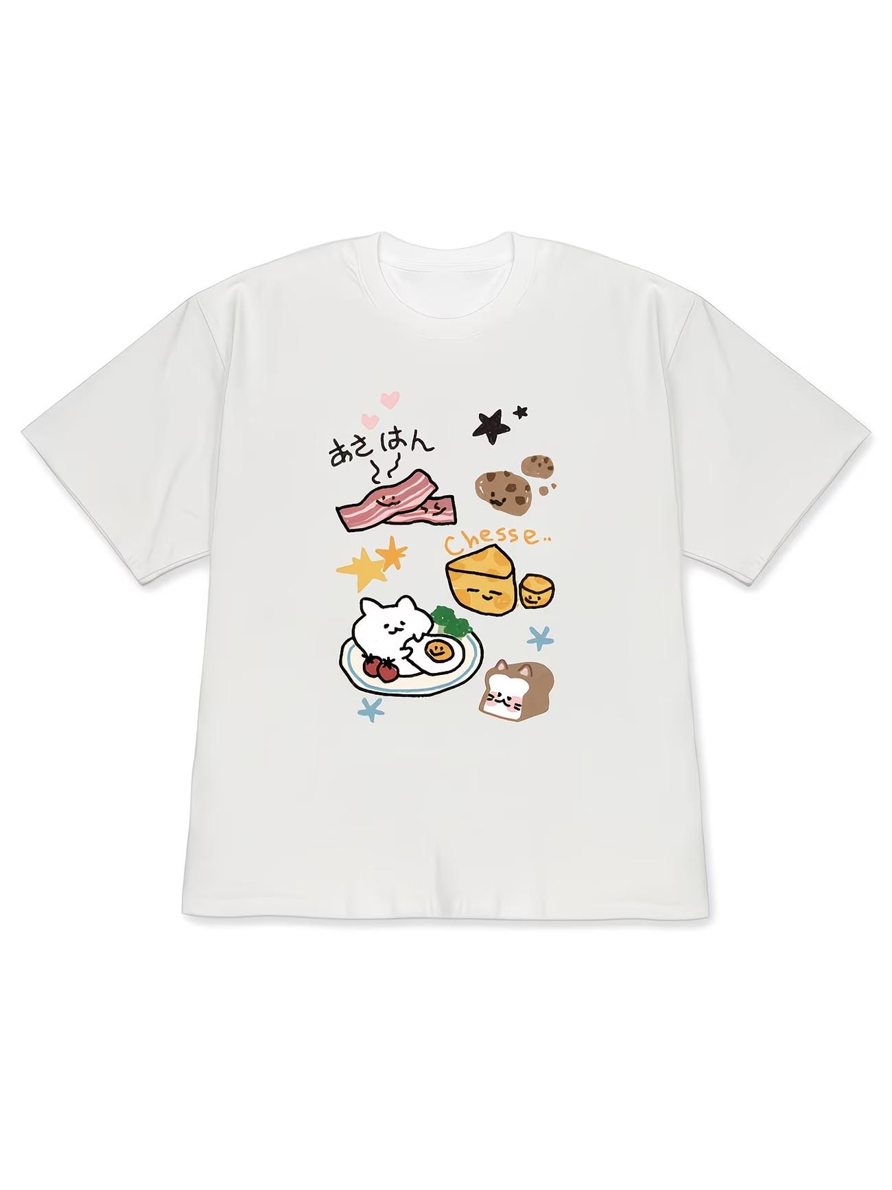 Funny Cheese and Bacon Graphic TShirt WOMEN Foodie Lover Print Tee Summer Short Sleeve Cute Cartoon Breakfast Pattern Tops S