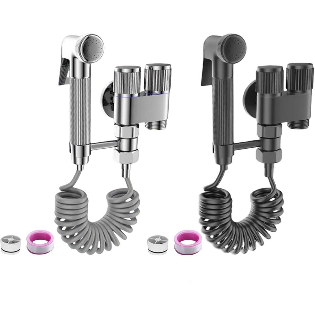Multiunctional Handheld Bidet Sprayer Set For Toilet With Double Control Valves & Hand Shower Attachment Simple Installs