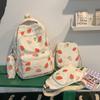 Four-Piece Strawberry Schoolbag Travel Backpack Women's Large Capacity Printed Backpack for Students