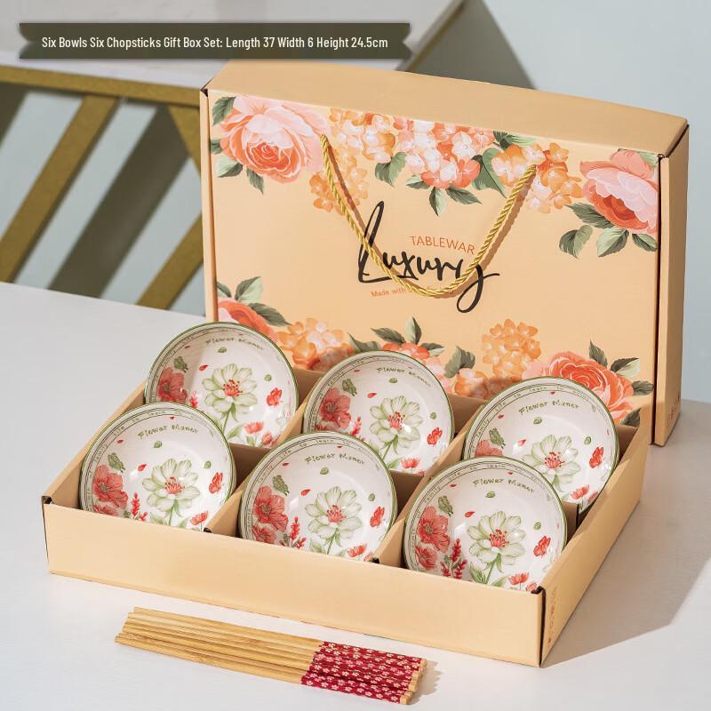 JIN MING LI Ceramic Bowl & Chopstick Gift Set