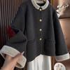 Women's 2025 Autumn/Winter Stylish Korean Patchwork Jacket with Round Neck