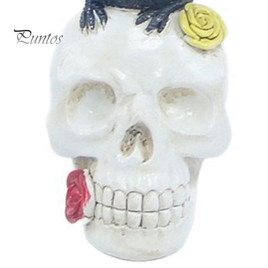 Creepy Party Table Decorations Gothic Halloween Skull Figurine, Spooky Ghost/Raven on Statue, Dark Aesthetic Room Decor Resin Tabletop Ornament