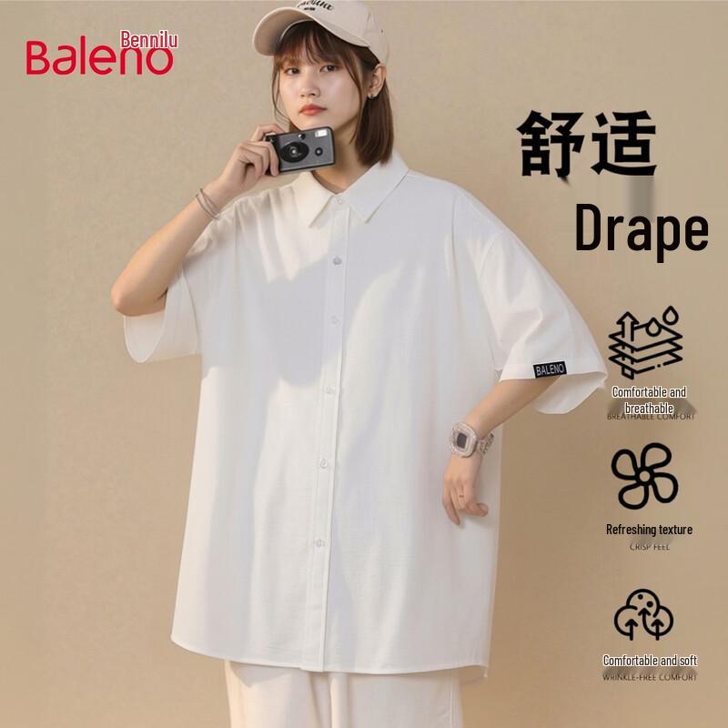 Baleno Women s Loose Fit Solid Short Sleeve Button-Front Shirt M