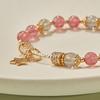 Qiaoen Women's Strawberry Crystal & Gray Moonstone Labradorite Beaded Bracelet