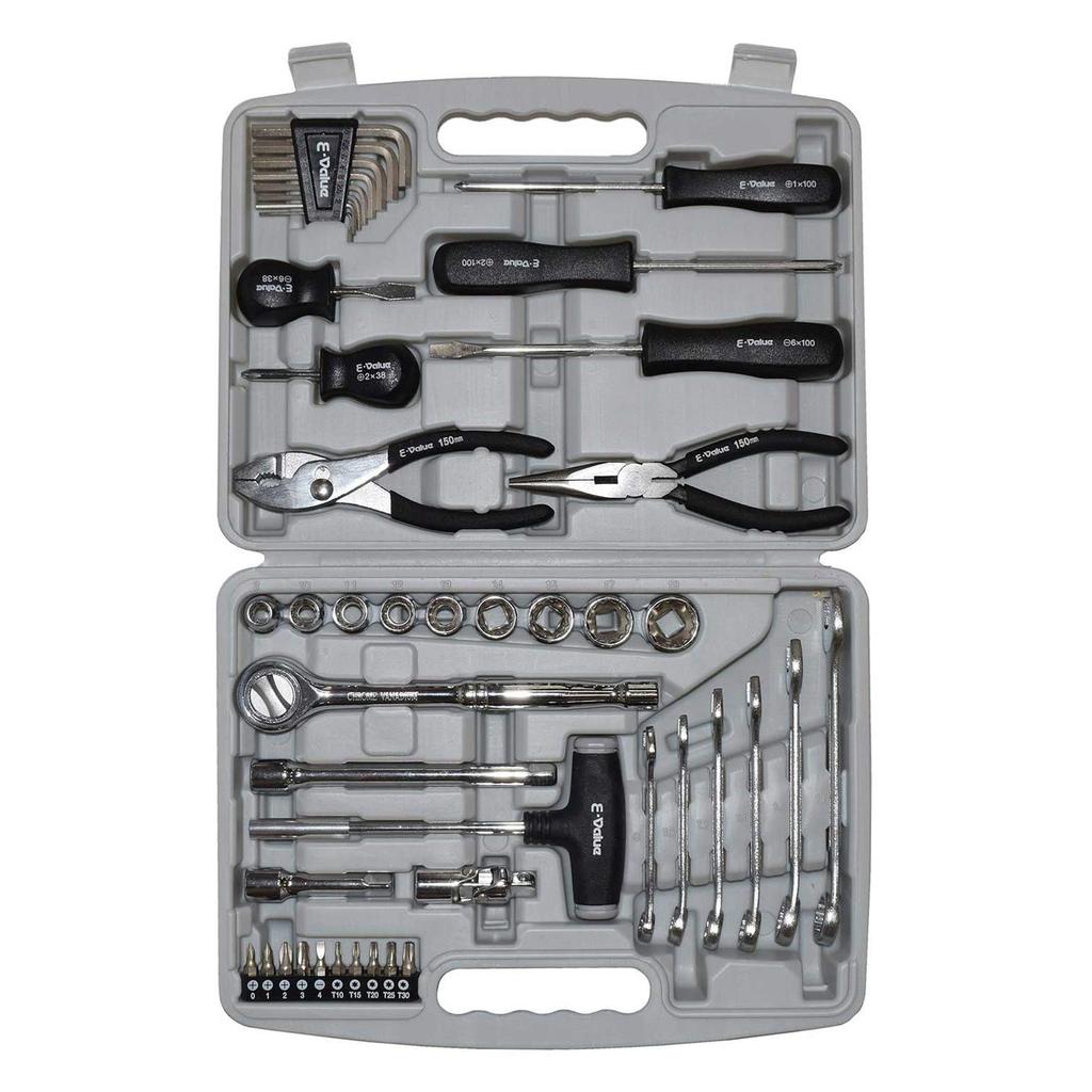 E-Value Jr. Garage Tool Set, 45-Piece Set for Motorcycle and Automotive Maintenance, ETS-45G