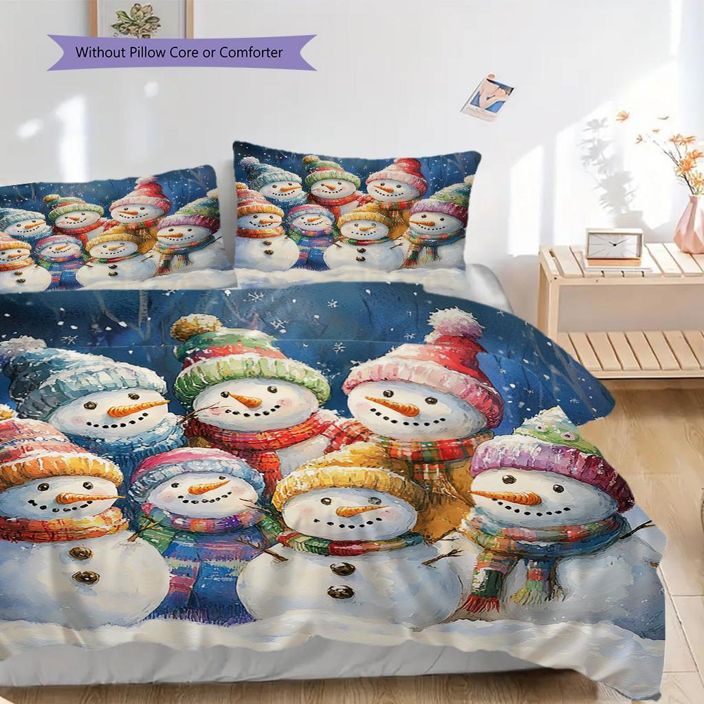 Snowmen Pattern Bedding Quilt Set Quilt Cover Pillowcase Home Decoration Birthday Gift (1 * duvet cover + 2 * pillowcase, without core)
