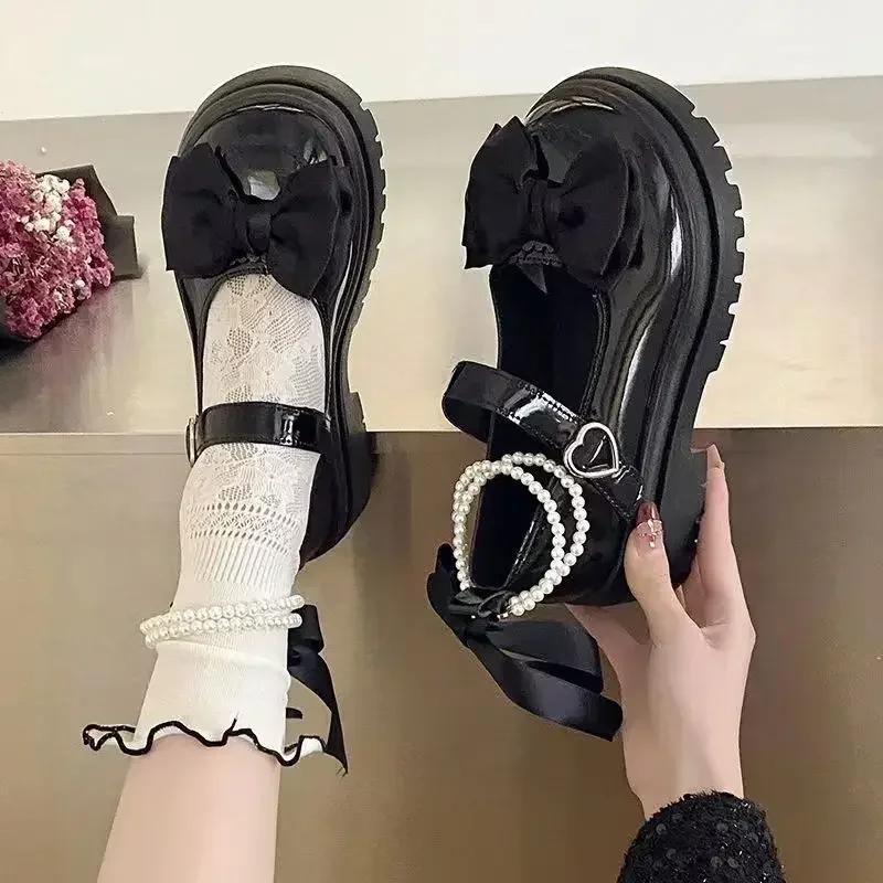 Women's Casual Shoes New Kawaii Pearl Chain Mary Jane Women's Shoes Fashion Versatile Lolita Loafers Outdoor Sandals