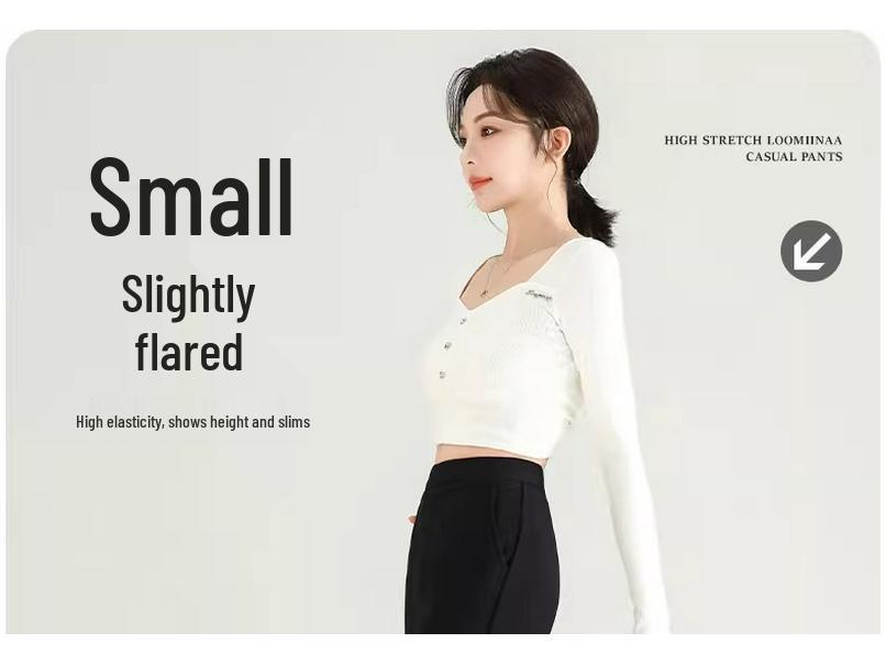 Petite Women's Black Micro-Flared High-Waisted Slimming Pants - New Spring 2025 Style