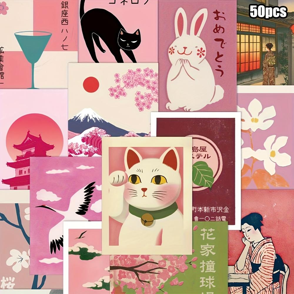 

50PCS Creative Pink Japanese Retro Aesthetic Stickers, Account Decoration, DIY Phone Case, Personalized Waterproof Stickers As Picture