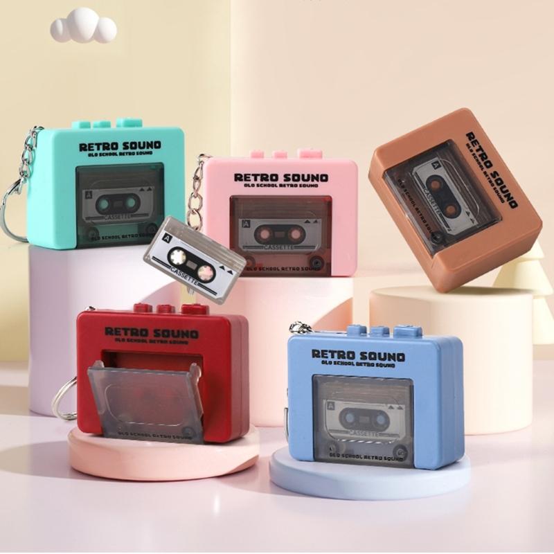 Miniature Retro Tape Recorders Keychains Creative Cassettes Player Keychains with 3 Songs and Recording Function for Backpacks and Handbags