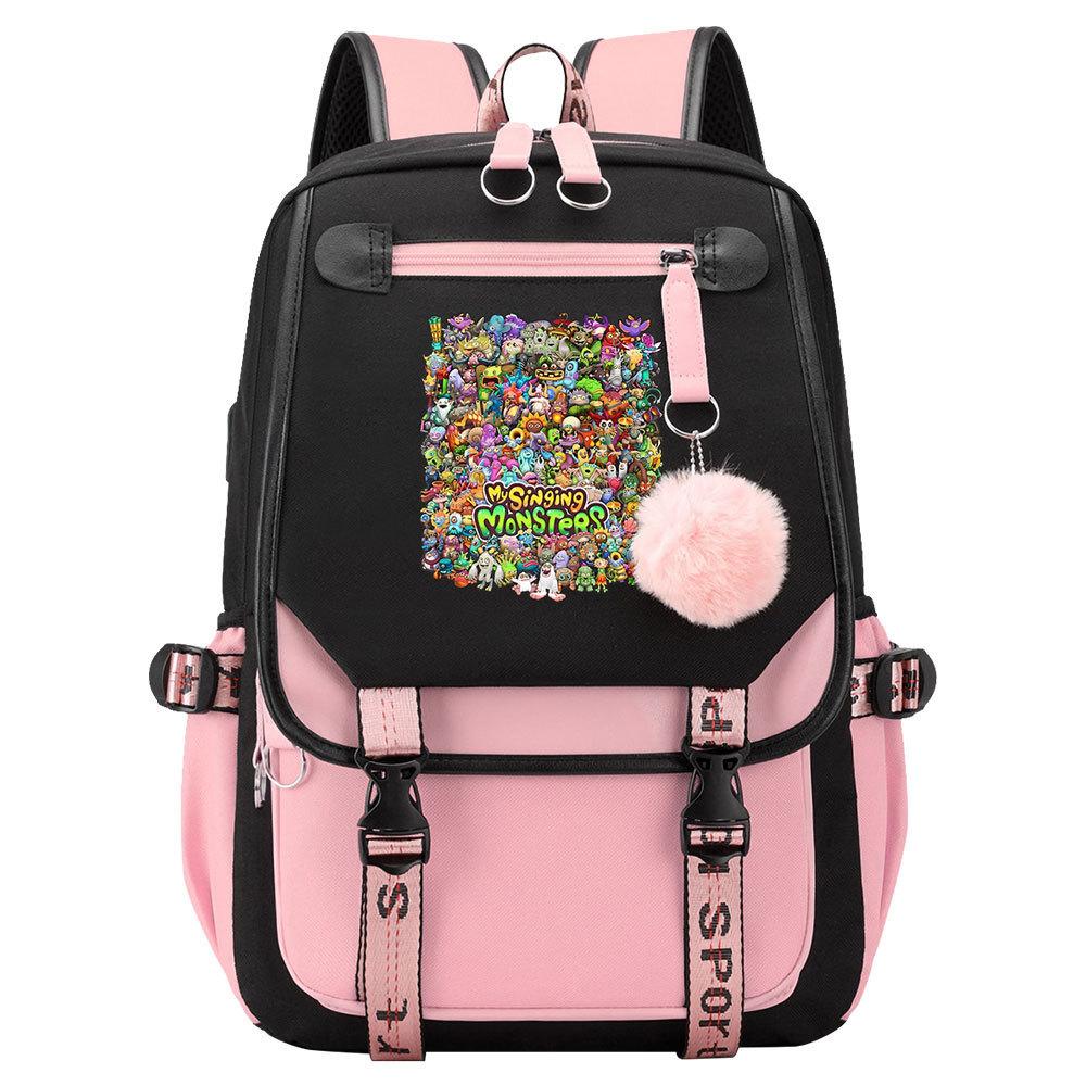Game Monster Concert Printed USB Teen Student School Bag Men's and Women's Casual Webbing Flip Backpack