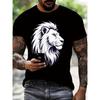 European Sizes Men's Black & White Lion Head 3D Graphic T-Shirt - All-Season Casual Gym & Casual Attire
