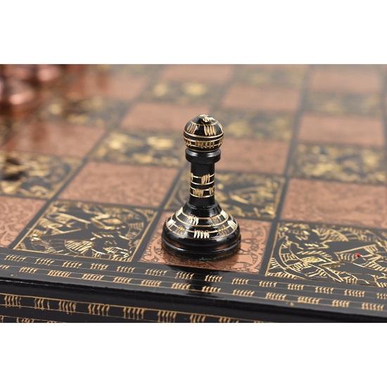 Luxury Brass and Metal Chess Set French Staunton Copper Black 30.48cm