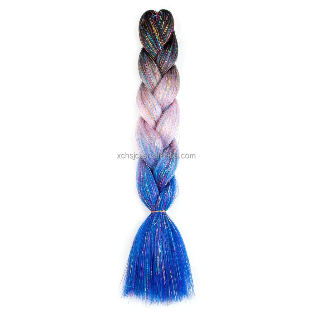Customized Soft Heat Resistant Fiber Festival Ombre Pure 2 3 4 5 Tone Color Tinsel Glitter Jumbo Braiids