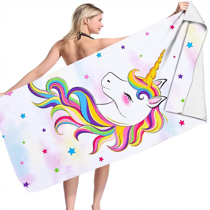 Rainbow Unicorn Beach Towel Soft Microfiber Bath Towel For Boys Kids Girls Quick Dry 50x100cm Sunscreen Travel Camping Blanket