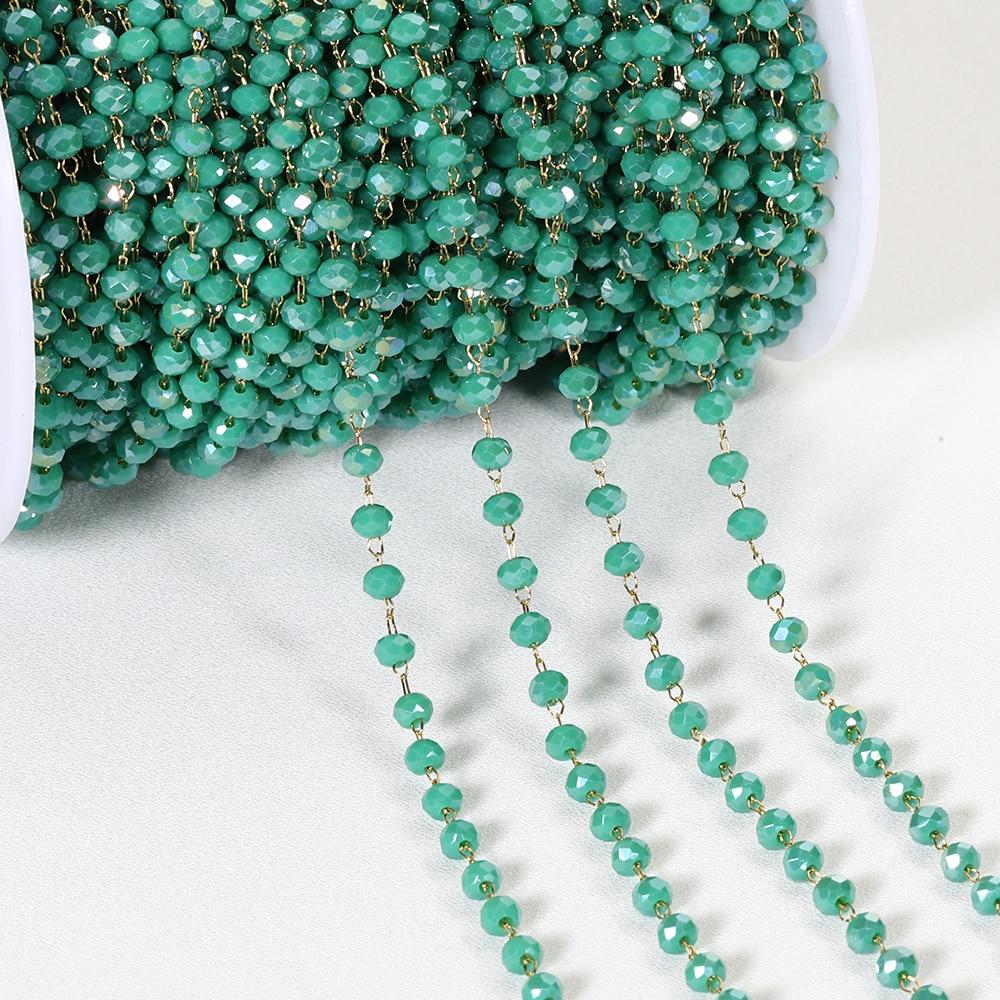 1Meter Royal Blue Crystal Stone Stainless Steel Chain Pink Beaded Chains for Necklace Bracelet Anklet Chain Jewelry Making DIY