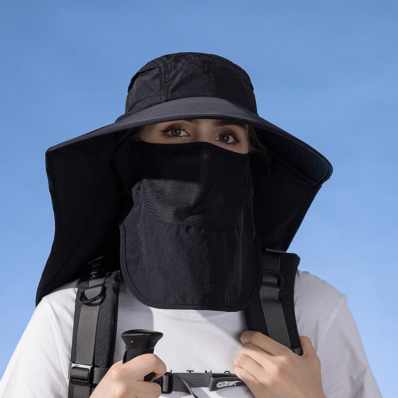 Big Brimmed Shawl Sun Hat for Men and Women, Outdoor Hiking and Fishing Sun Hat, Detachable Face Mask, Fisherman Hat