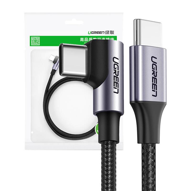 USB-C To USB-C Cable, Angled Ugreen US255 QC 3.0 PD 3A 60W 1M (Black)