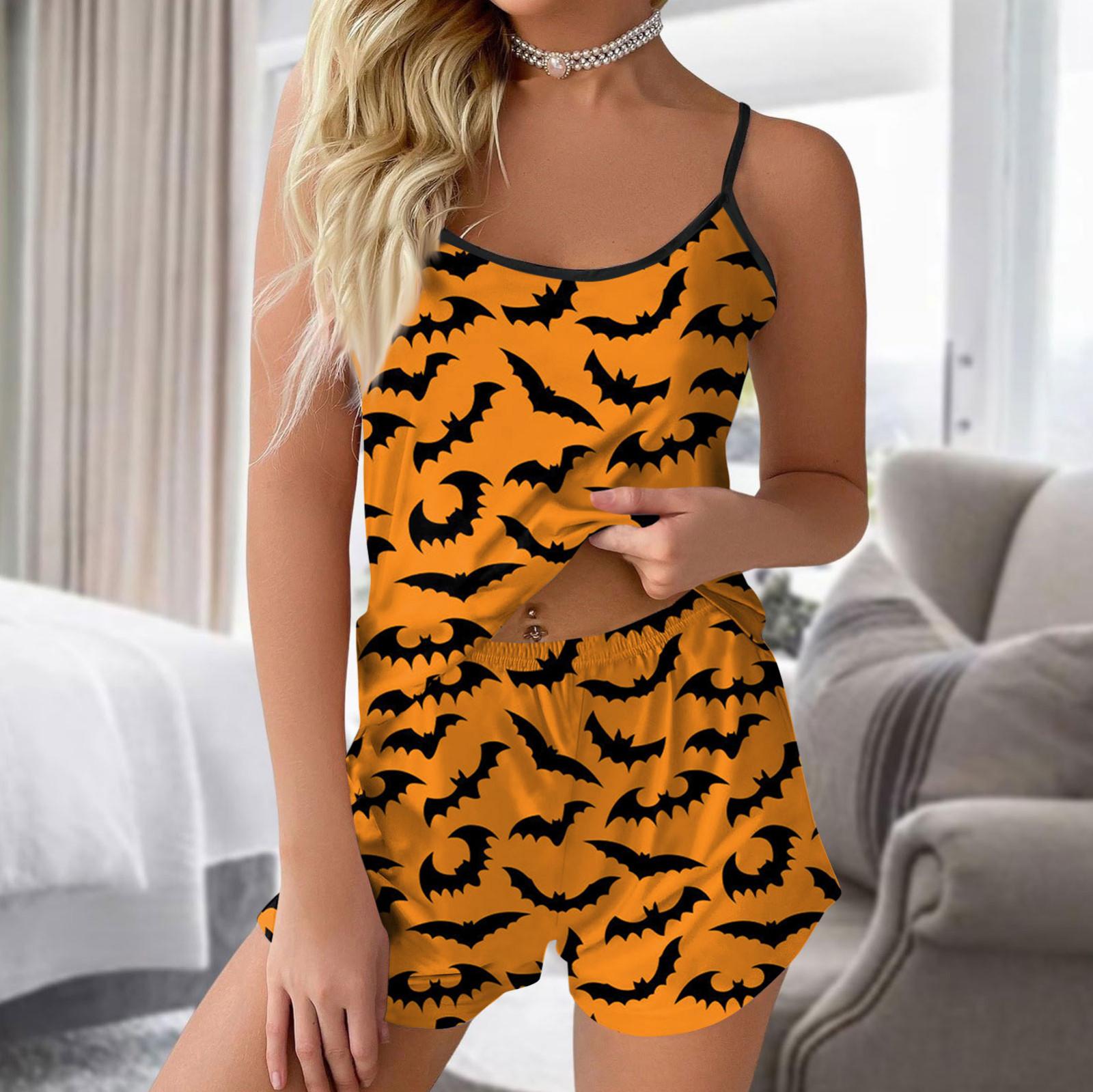 

Женская мода Хэллоуин принтованный комплект без рукавов топ шорты с пижамой