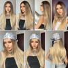 ALAN EATON Long Silk Straight Ombre Brown Blonde Golden Synthetic Wigs for Women Heat Resistant Natural Middle Part Hair Wigs