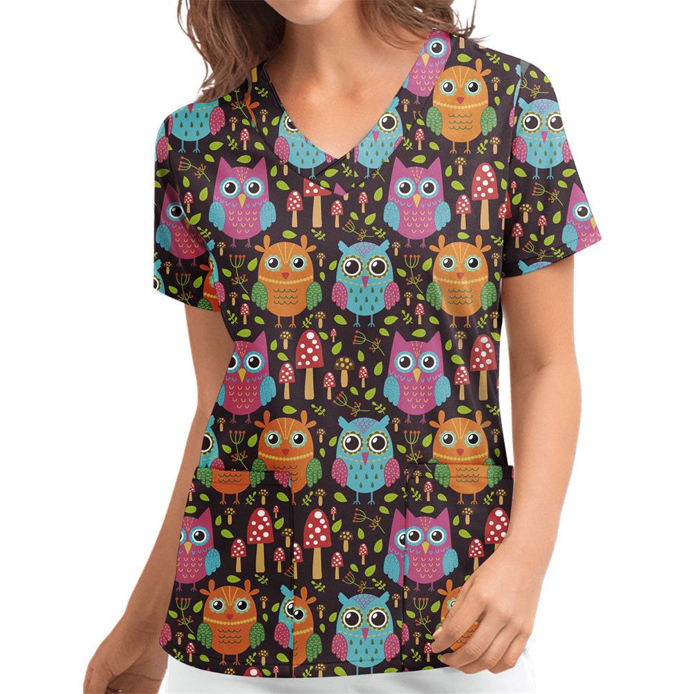 Women's T-shirt V-neck Nurse Uniform Casual and Comfortable Short Sleeved Women's Dreamy Printed T-shirt