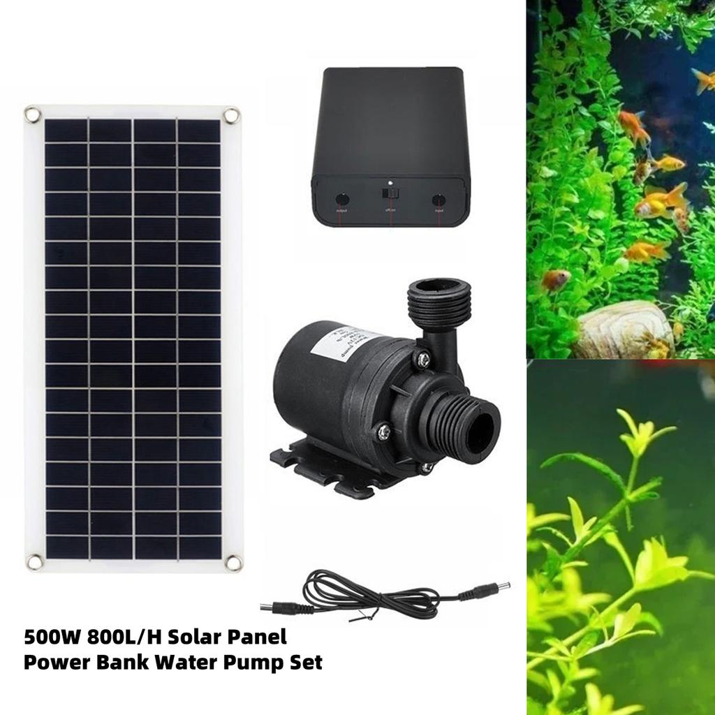 500W Solarpanel 800L/H Wasserpumpe Mit Batteriebox DC-Kabel-Kit Ultra-leise Gartenbrunnen Aquarium Fischbecken Wasserpumpe 1 Set