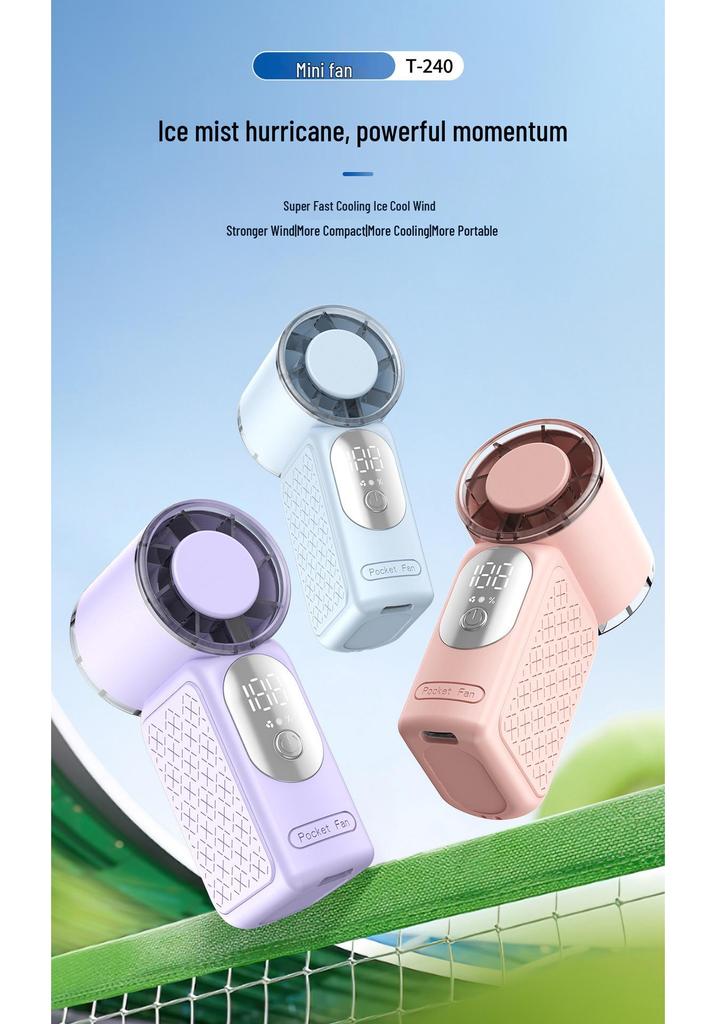 New T240 Pocket Turbo Fan: USB, High-Speed, Digital Display, 100 Gears, Candy Color, Portable.