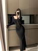 Gray Lace Patchwork Fishtail Dress: Slim Fit, Long Sleeve, Waist-Cinching, Hip-Hugging Skirt for Spring/Autumn