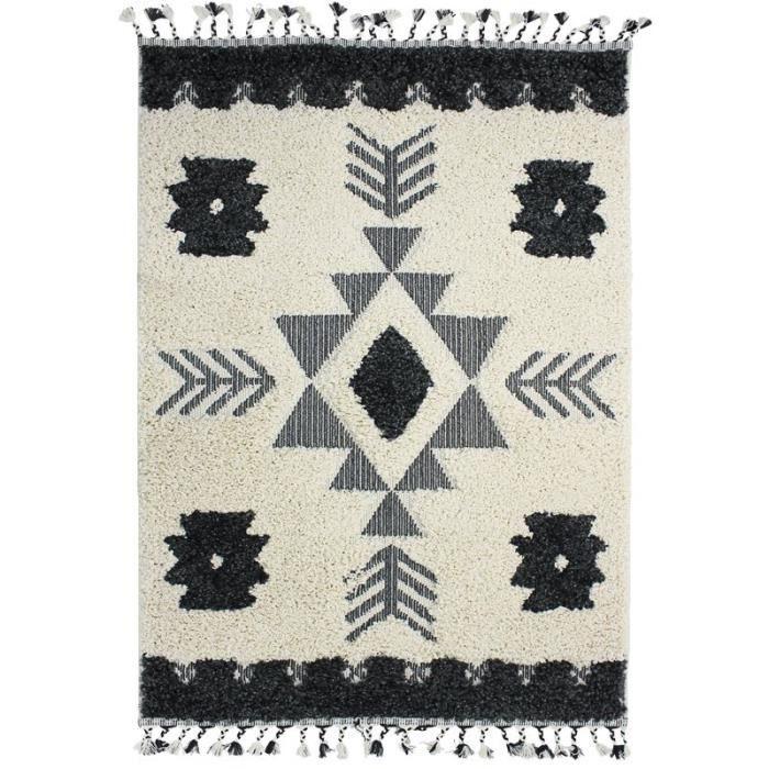 BERBÈRE TRIBAL LIGNES - Tapis à reliefs lignes crème et gris 120 x 170 cm