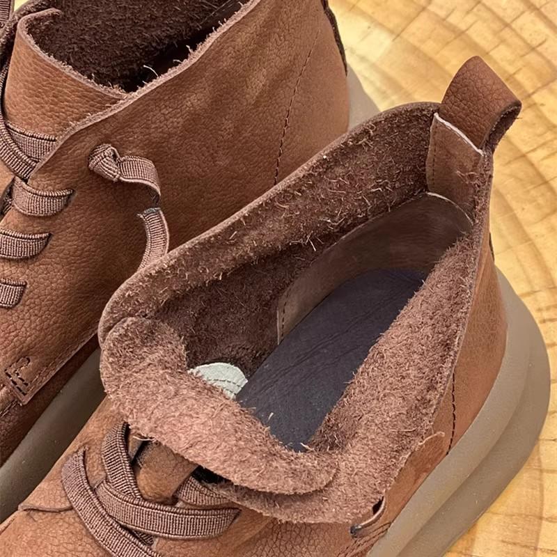 Fashion GKTINOO Lace Up Women Ankle Boots Round Toe Platform Shoes Woman Short Boots Thick Soled Handmade Genuine Leather Women Shoes