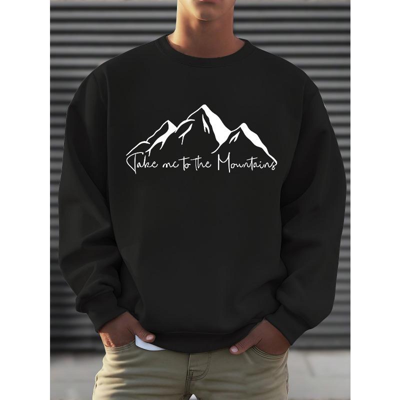 Men'S Fashion Trendy Regular Round Neck Sweatshirt, Long-Sleeved Round Neck Hot Stamping Print Sweatshirt, Pattern Print Sweatshirt, Adventure