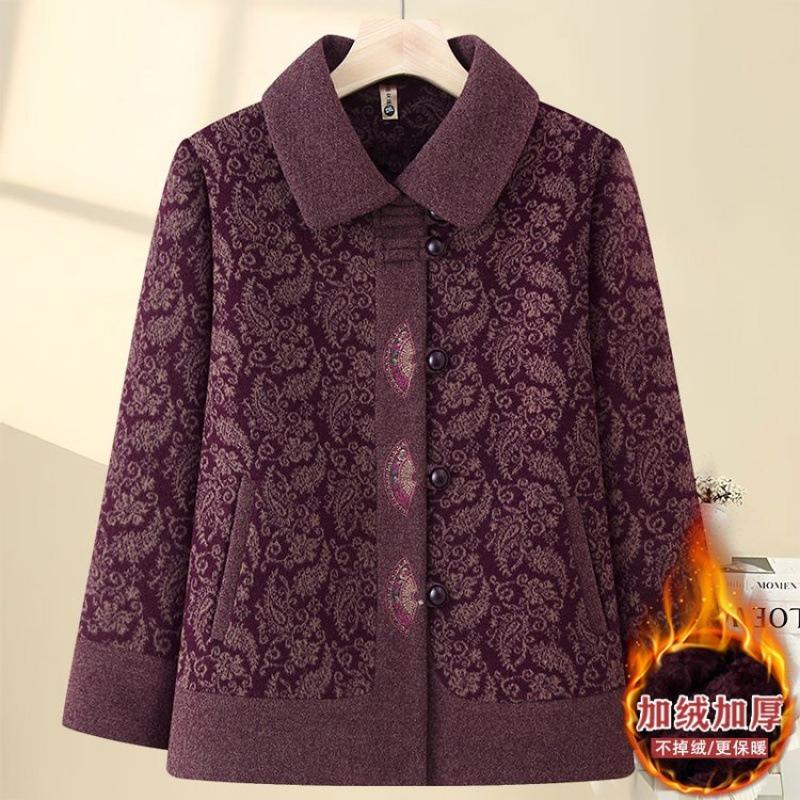 

Одежда для женщин среднего и пожилого возраста, одежда для мамы, новая бархатная утолщенная куртка на осень и зиму, женское свободное повседневное пальто для бабушки 5XL [recommended 150-80kg] фиолетовый