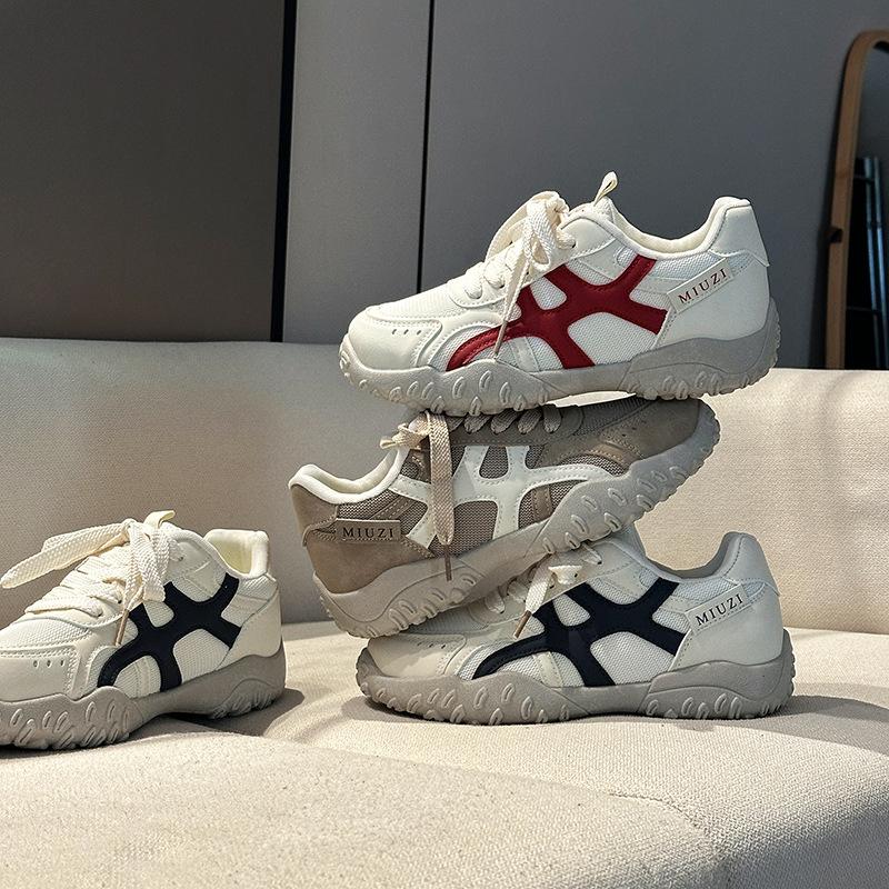 Fashion Retro Summer Color Matching Lace-up Comfortable Sports Moral Training Shoes Women's Autumn Lightweight and Versatile Forrest Gump Shoes Mesh