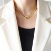 European & American Hip Hop Thick Cuban Chain Necklace with Heart Ring, 18K Gold-Plated Titanium Steel, Trendy and Luxurious.