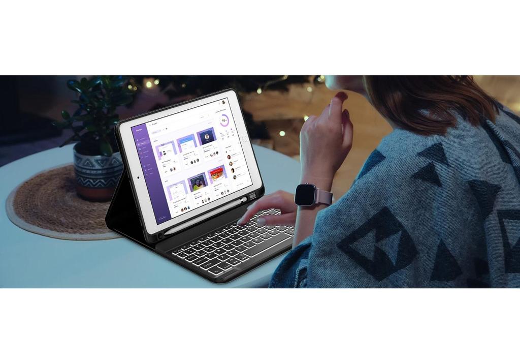 Compatible Protective Case with Seven-Color Backlit Detachable Bluetooth Keyboard for iPad Pro 11"/10.2", with Pen Slot.