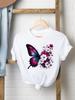 (Asian Size) Flower Butterfly Cute 90s Woman Print Women Clothing Short Sleeve T Shirt Fashion Tee Top Female Graphic T-shirts