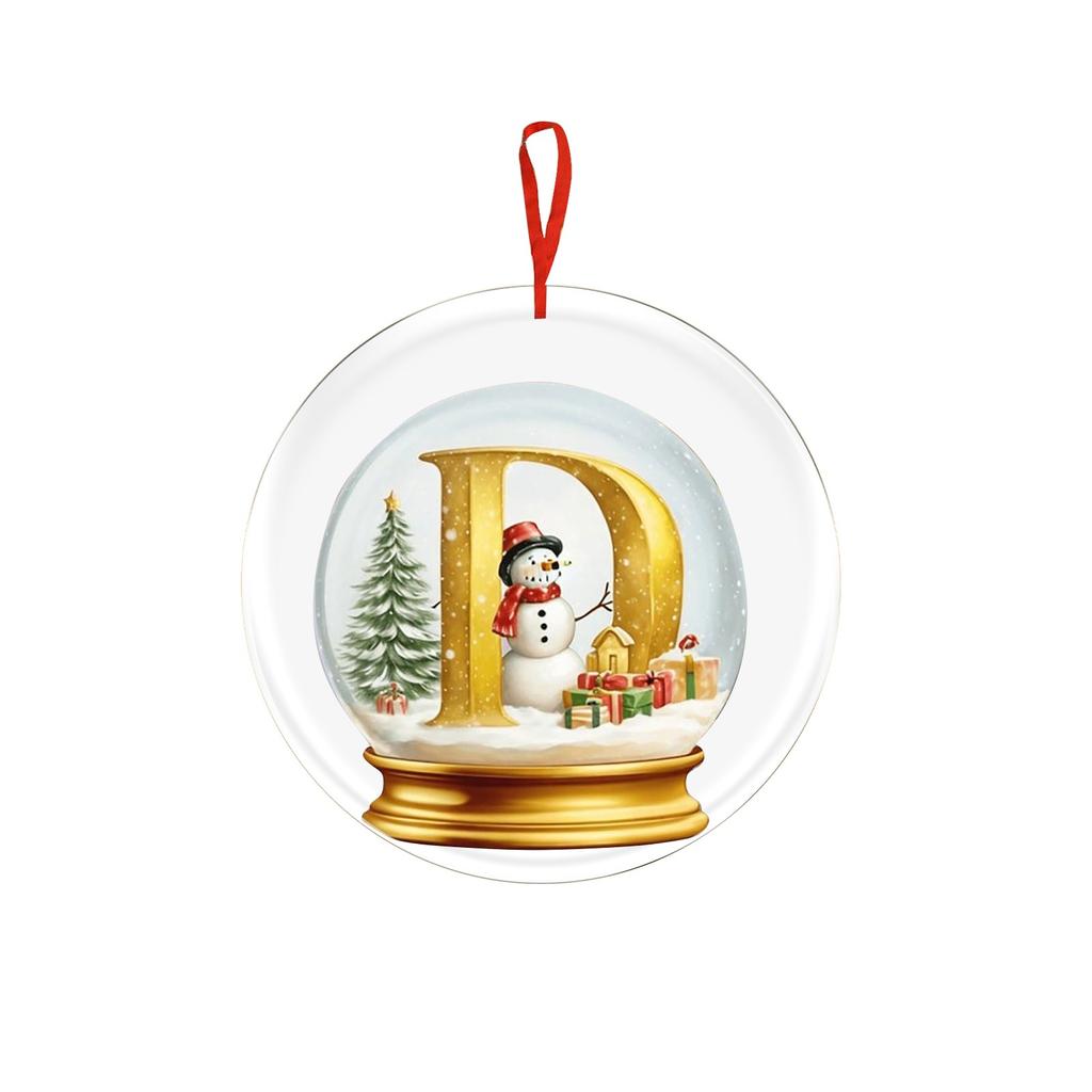 Christmas Ornament 2D 26 Letters Yellow Crystal Ball Acrylic Snowman Scene Festive Car Tree Hanging Decor Accessory