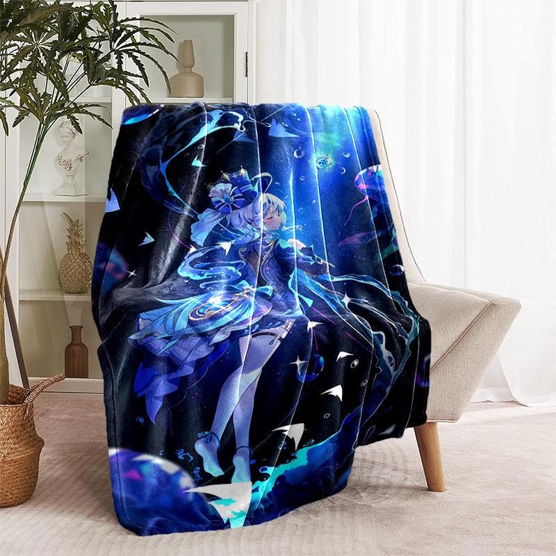 1pc Blanket Genshin Impact Furina Print Design, Lightweight Blanket for Sofa, Bed- Soft &Warm, Gift for All Seasons like Christmas, Halloween