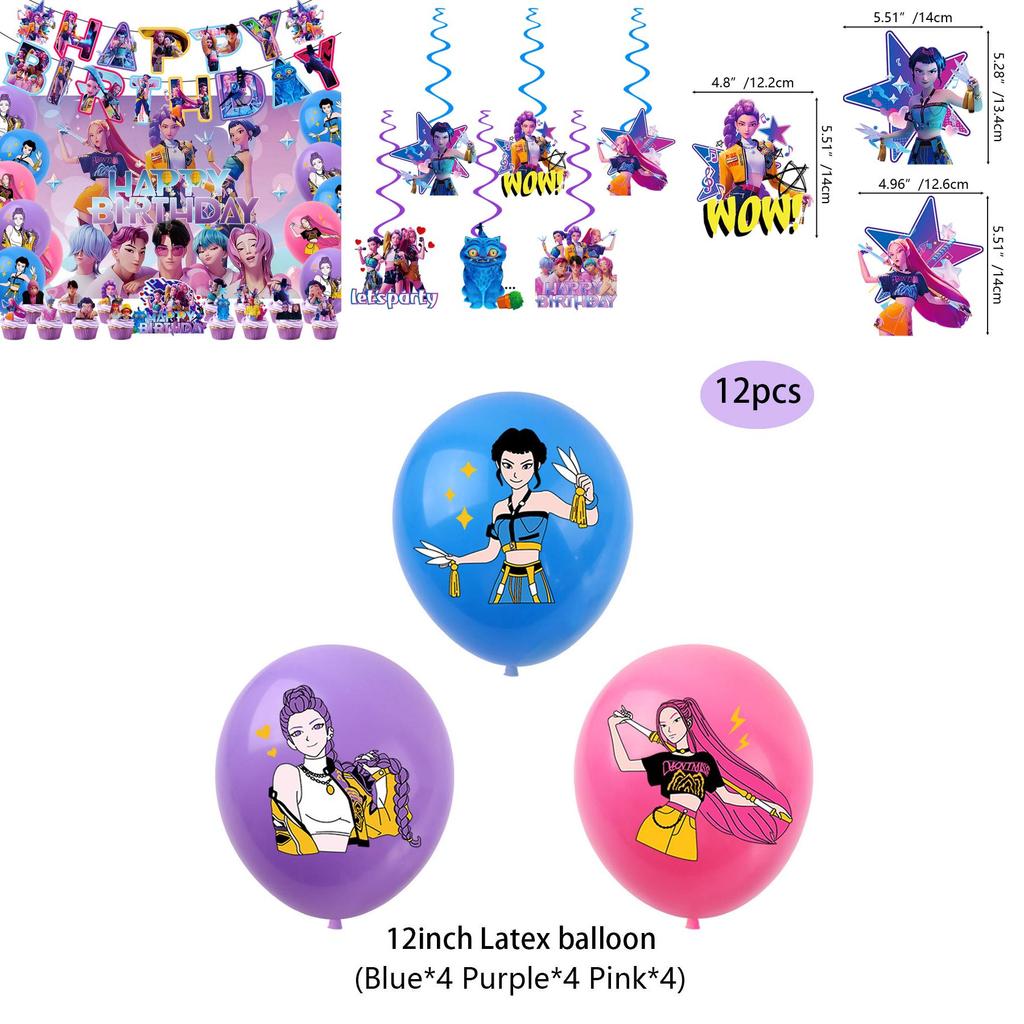 Kpop Demon Hunters Birthday Party Banner Decoration Set With Balloons And Background For Anime Fans