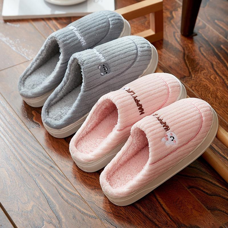 Cotton slippers women's indoor household thick-soled non-slip couple velvet warm bag head confinement shoes