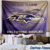 Custom Name Baltimore Ravens Logo Printed Tapestry, for Bedroom,Livingroom, Dormitory, Large Wall Decor, Fabric Decor Fan Birthday Gifts
