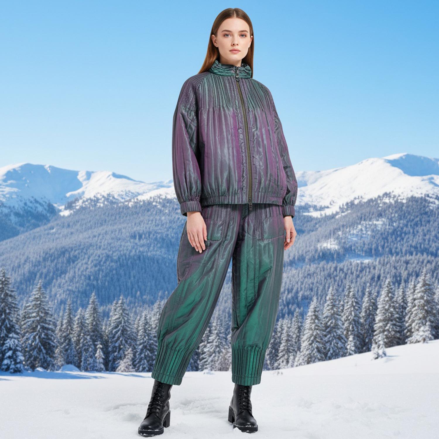 

Pleated Cotton Suit Set: Stylish Two-Piece with Loose Zipper Jacket & Nine-Point Pants Pants Only зелёный