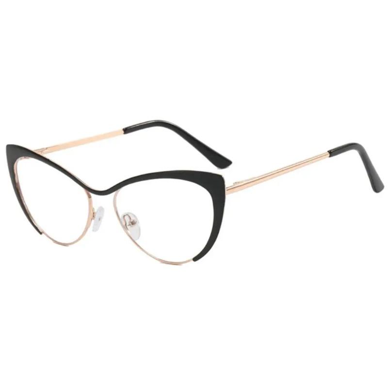 Gold Clear Half Frame Cat Eye Reading Glasses Women Fashion Blue Light Blocking Computer Eyeglasses Sexy Cateye Metal Frame +1 75